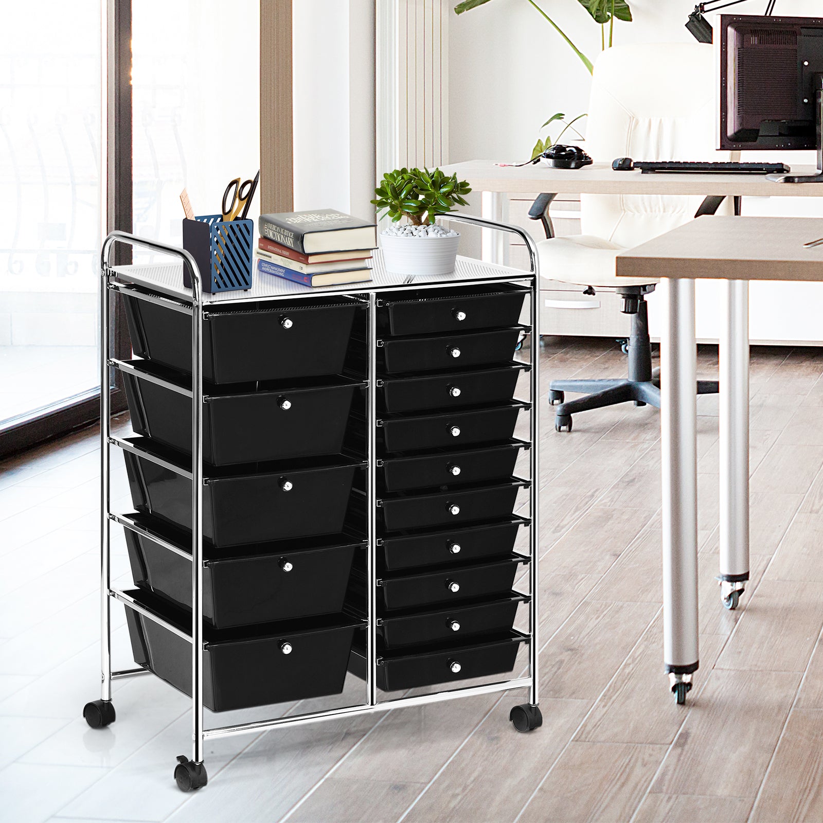 15-Drawer Utility Rolling Organizer Cart Multi-Use Storage-BlackÂ