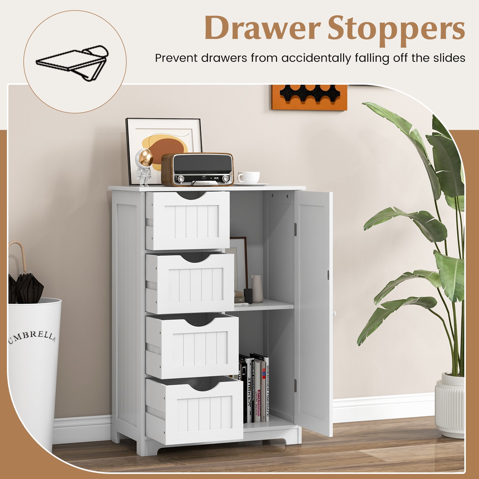 Standing Indoor Wooden Cabinet with 4 Drawers-WhiteÂ