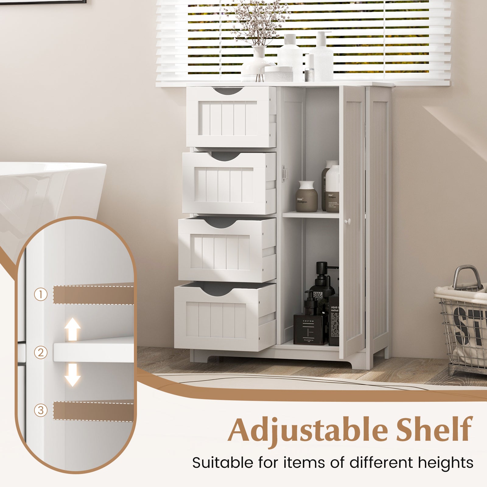 Standing Indoor Wooden Cabinet with 4 Drawers-WhiteÂ
