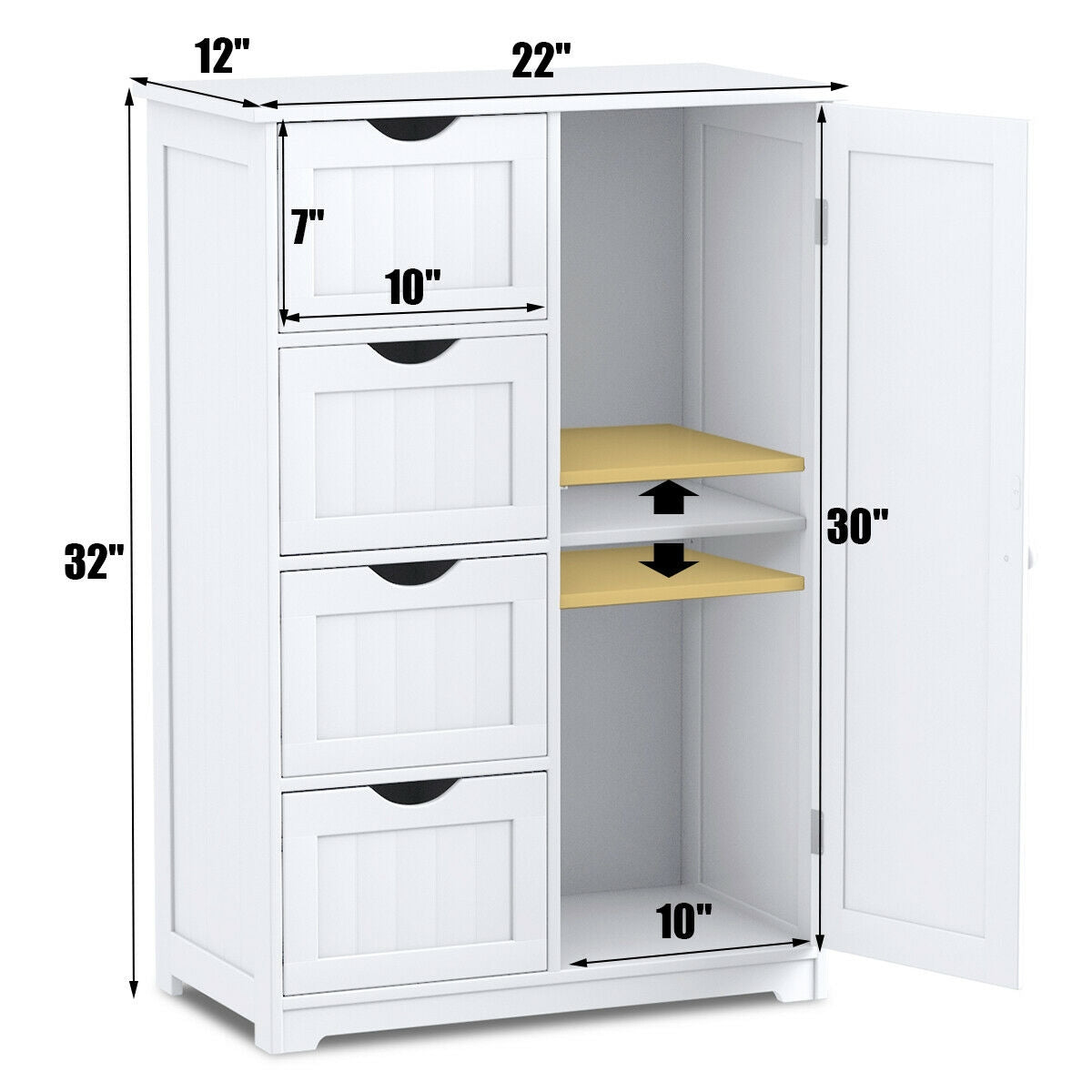 Standing Indoor Wooden Cabinet with 4 Drawers-WhiteÂ