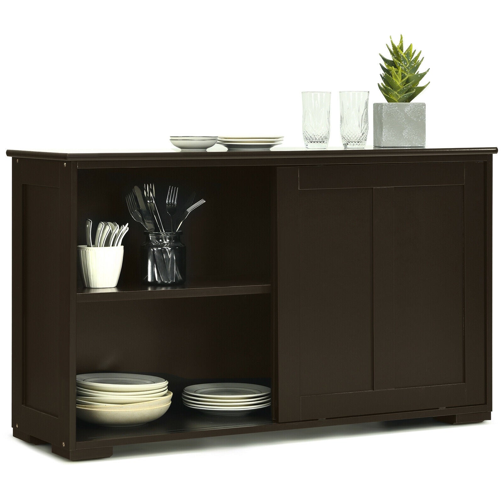 Kitchen Storage Cabinet with Wood Sliding DoorÂ