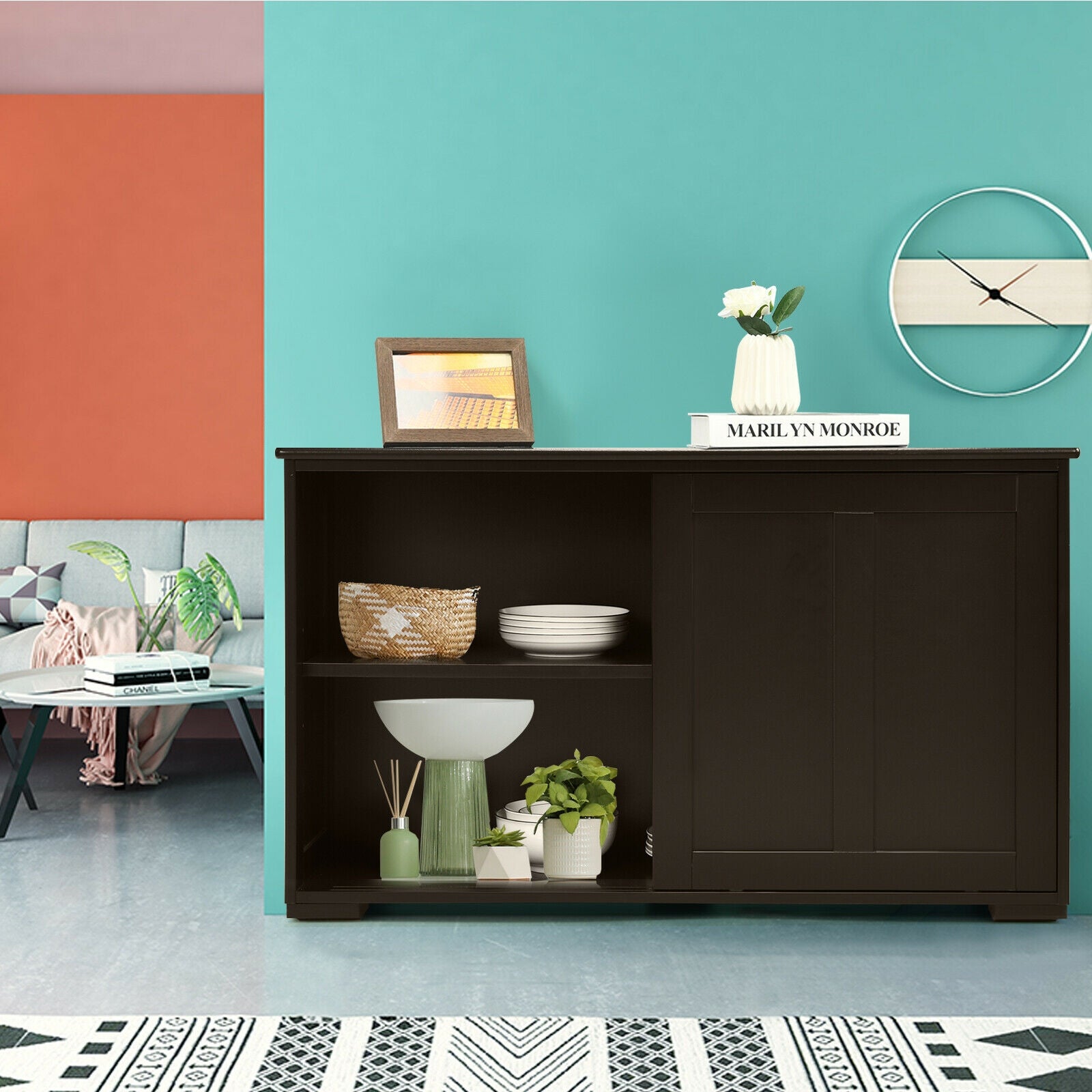 Kitchen Storage Cabinet with Wood Sliding DoorÂ