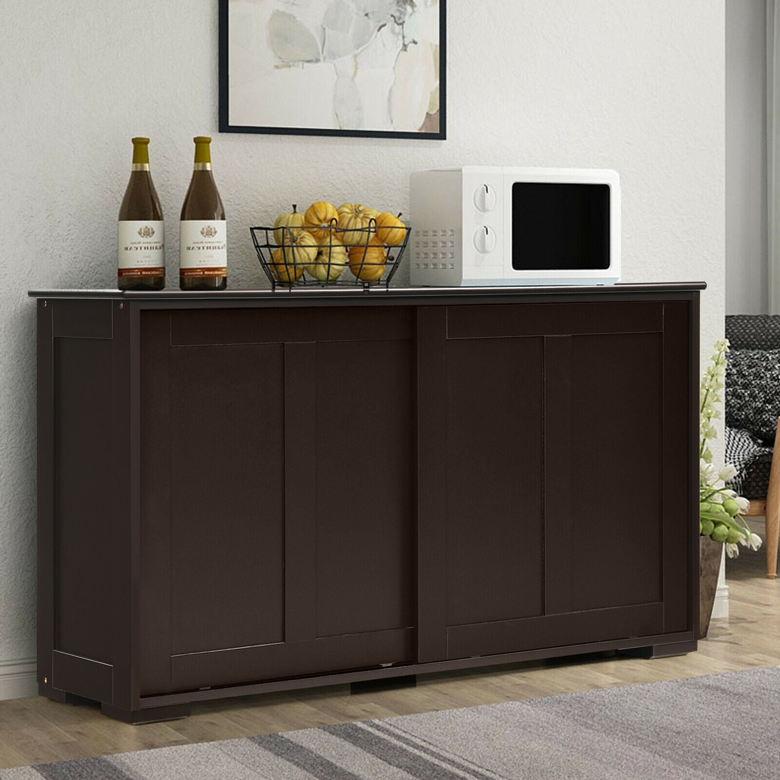 Kitchen Storage Cabinet with Wood Sliding DoorÂ
