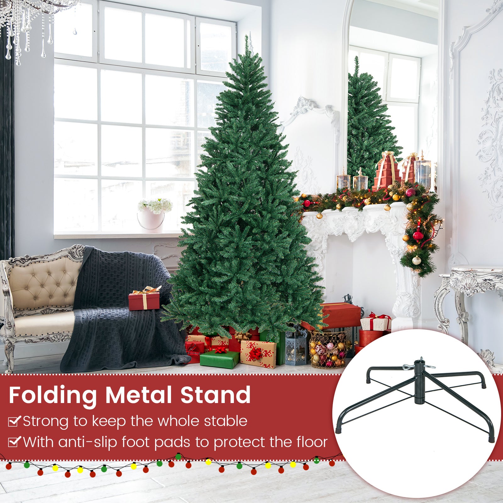 7.5 Feet Artificial Christmas Tree with Folding Metal StandÂ