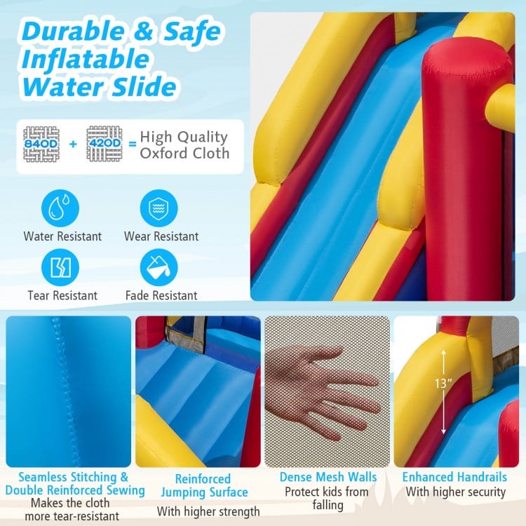 7 in 1 Outdoor Inflatable Bounce House with Water Slides and Splash Pools with 735W Blower