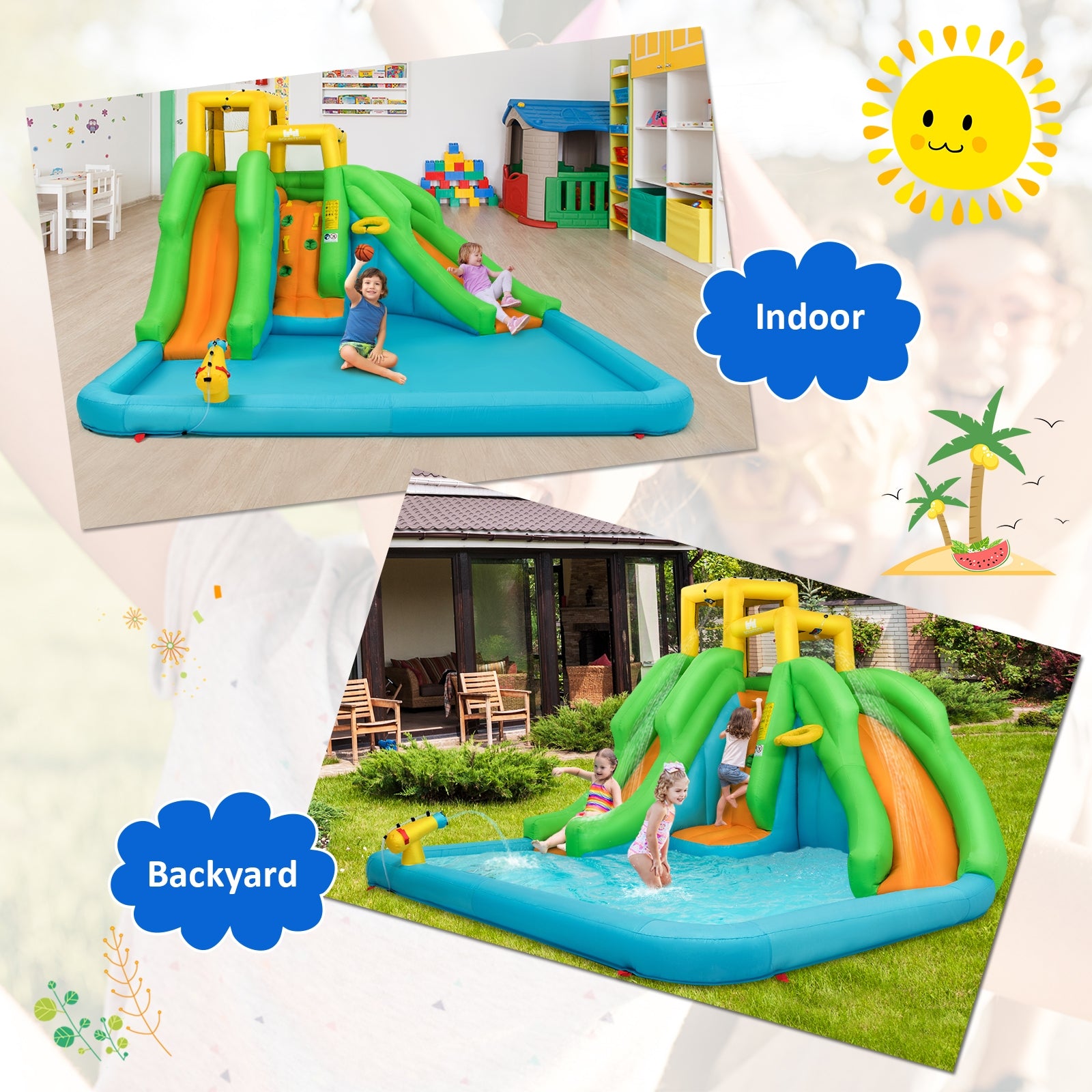 Kids Inflatable Water Park Bounce House with 480W BlowerÂ