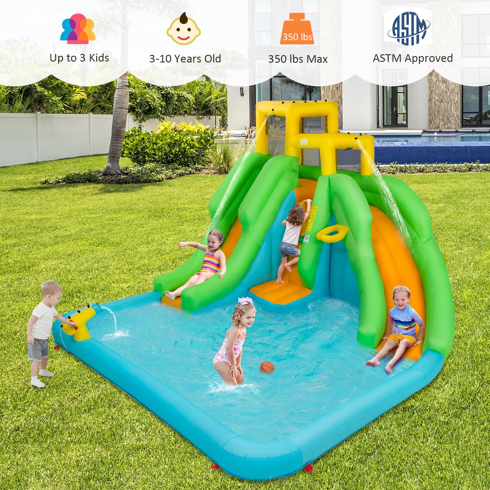 Kids Inflatable Water Park Bounce House with 480W BlowerÂ