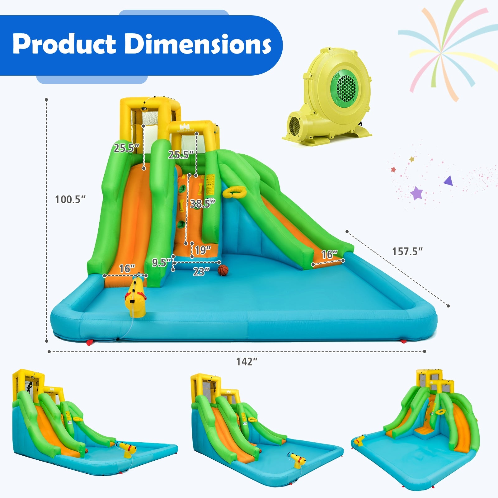 Kids Inflatable Water Park Bounce House with 480W BlowerÂ