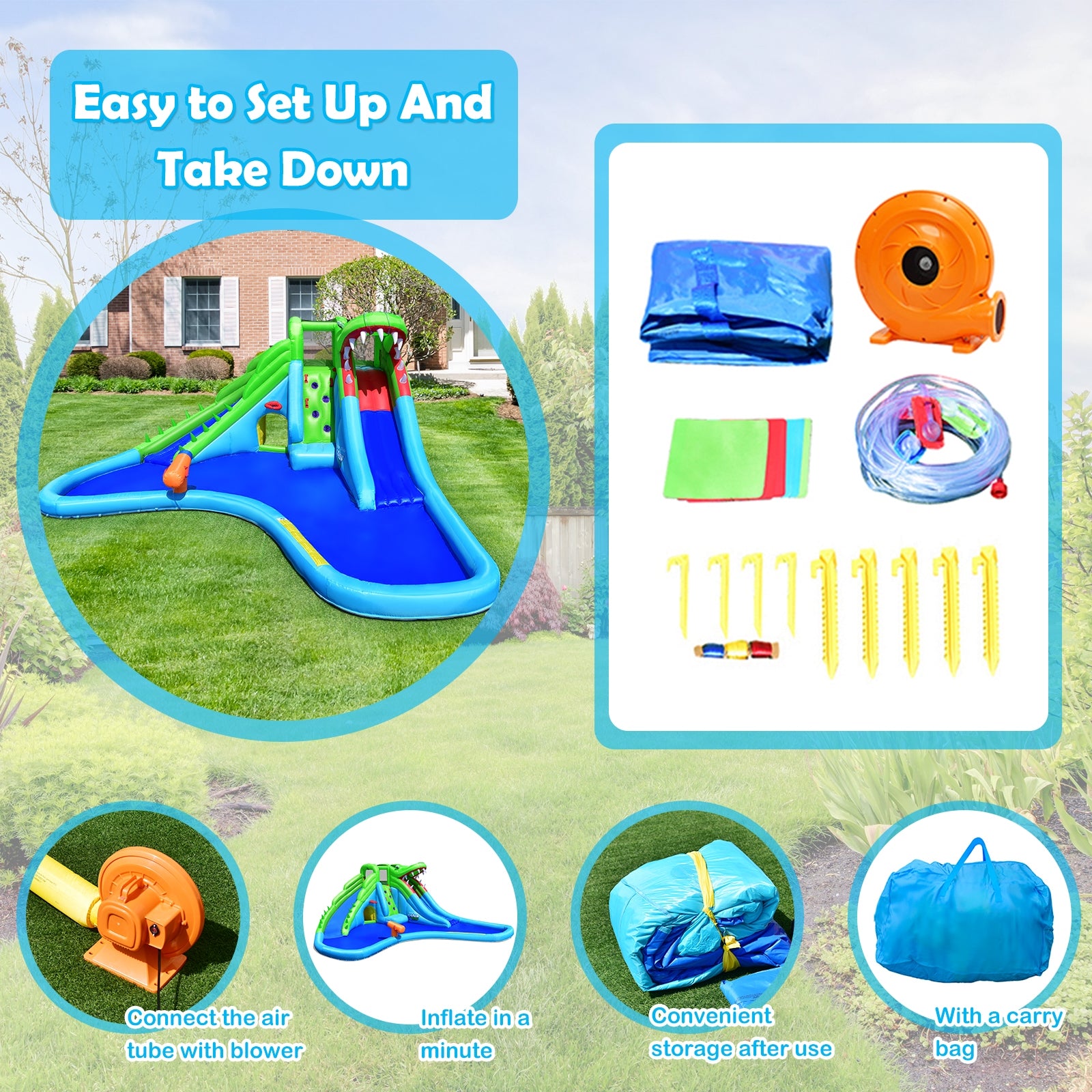 Inflatable Crocodile Water Slide Climbing Wall Bounce HouseÂ