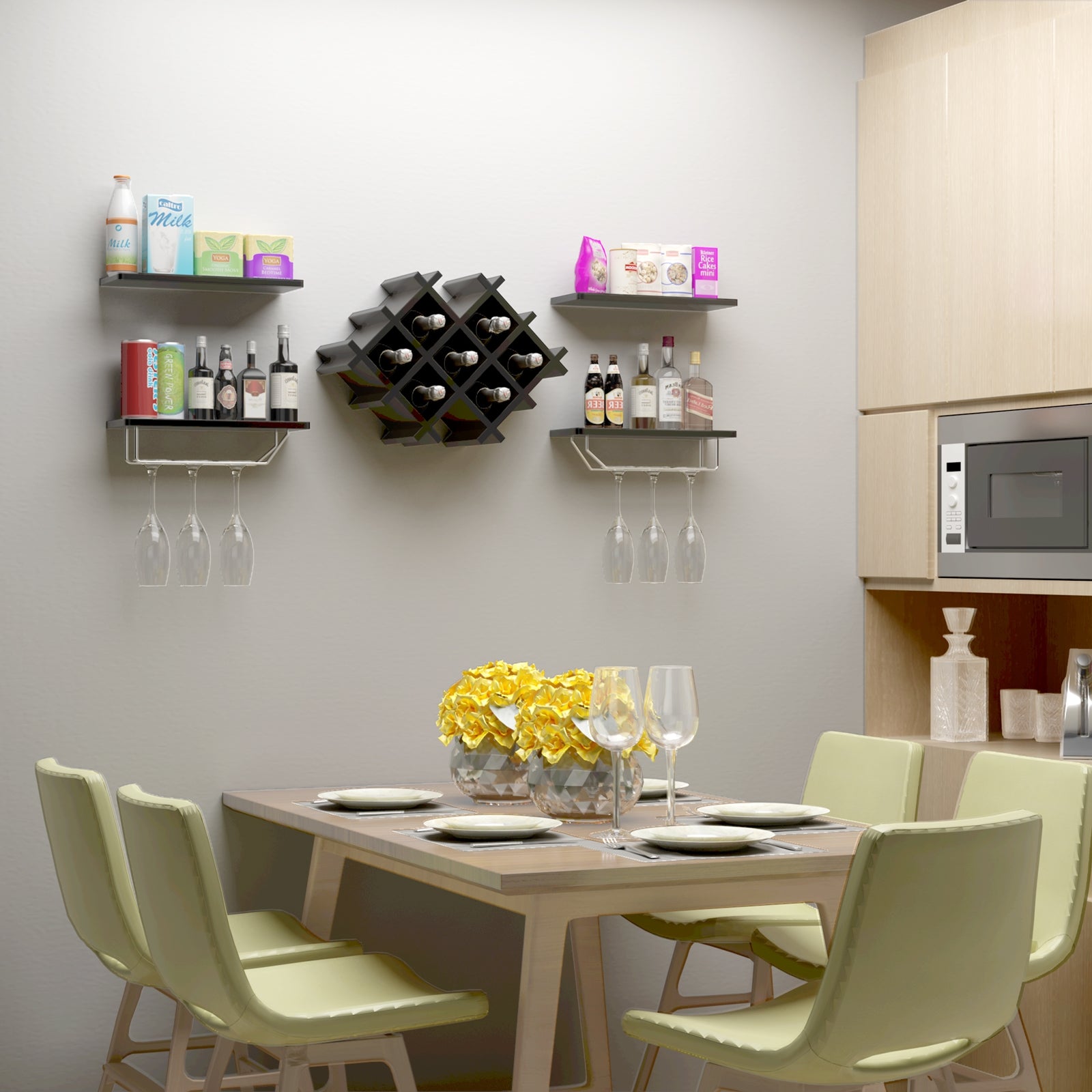 Set of 5 Wall Mount Wine Rack Set w/ Storage Shelves-BlackÂ