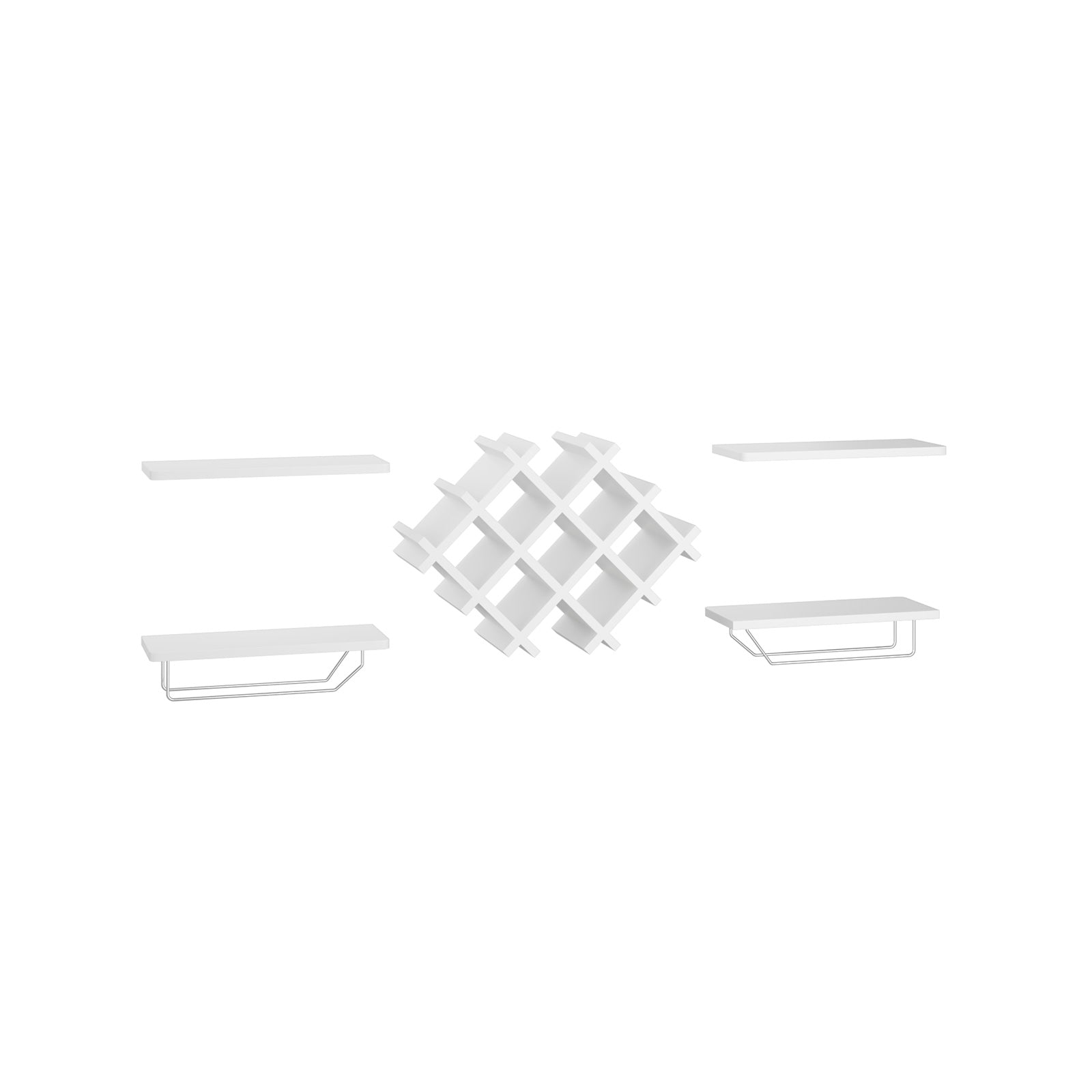Set of 5 Wall Mount Wine Rack Set w/ Storage Shelves-WhiteÂ