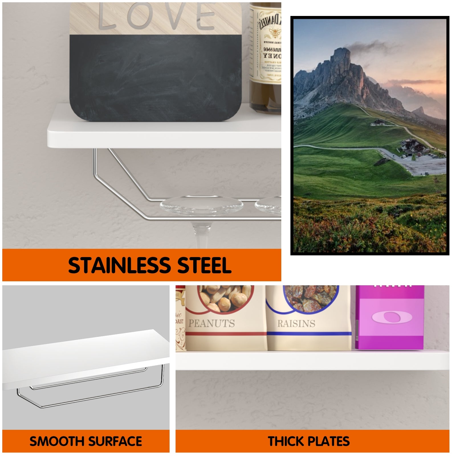 Set of 5 Wall Mount Wine Rack Set w/ Storage Shelves-WhiteÂ