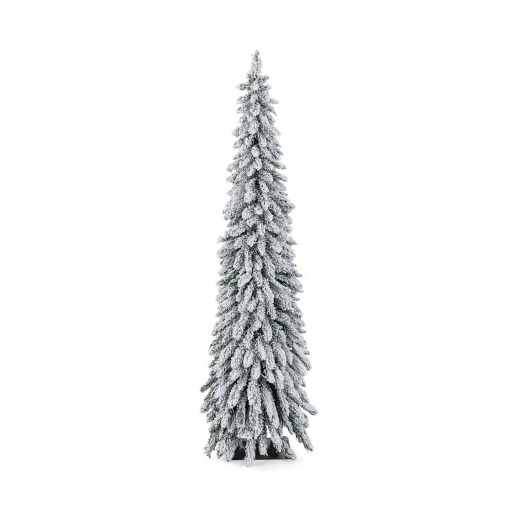 6 Feet Pre-Lit Artificial Christmas Tree Snow-Flocked Slim Pencil Xmas Decor