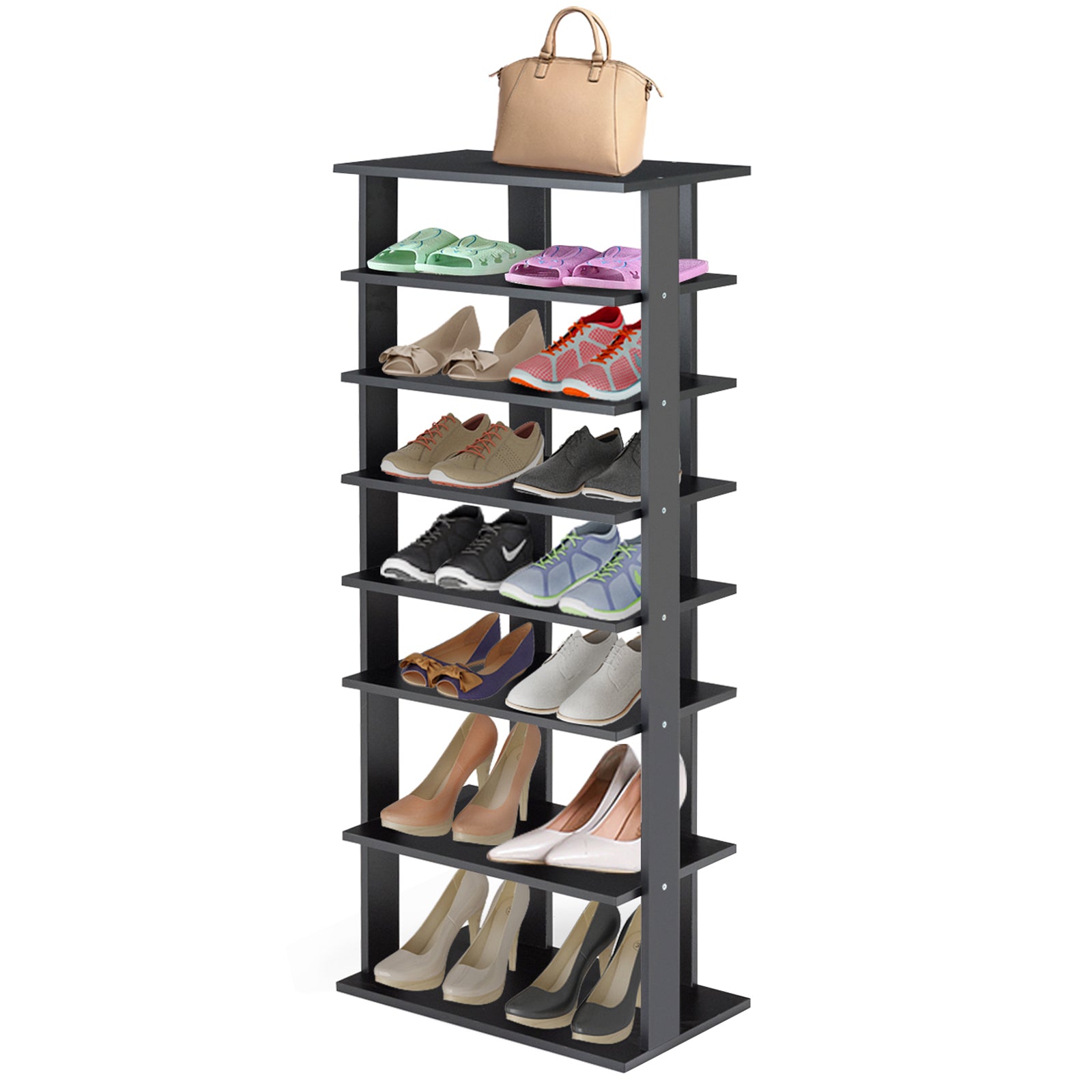 7-Tier Dual 14 Pair Shoe Rack Free Standing Concise Shelves Storage-BlackÂ