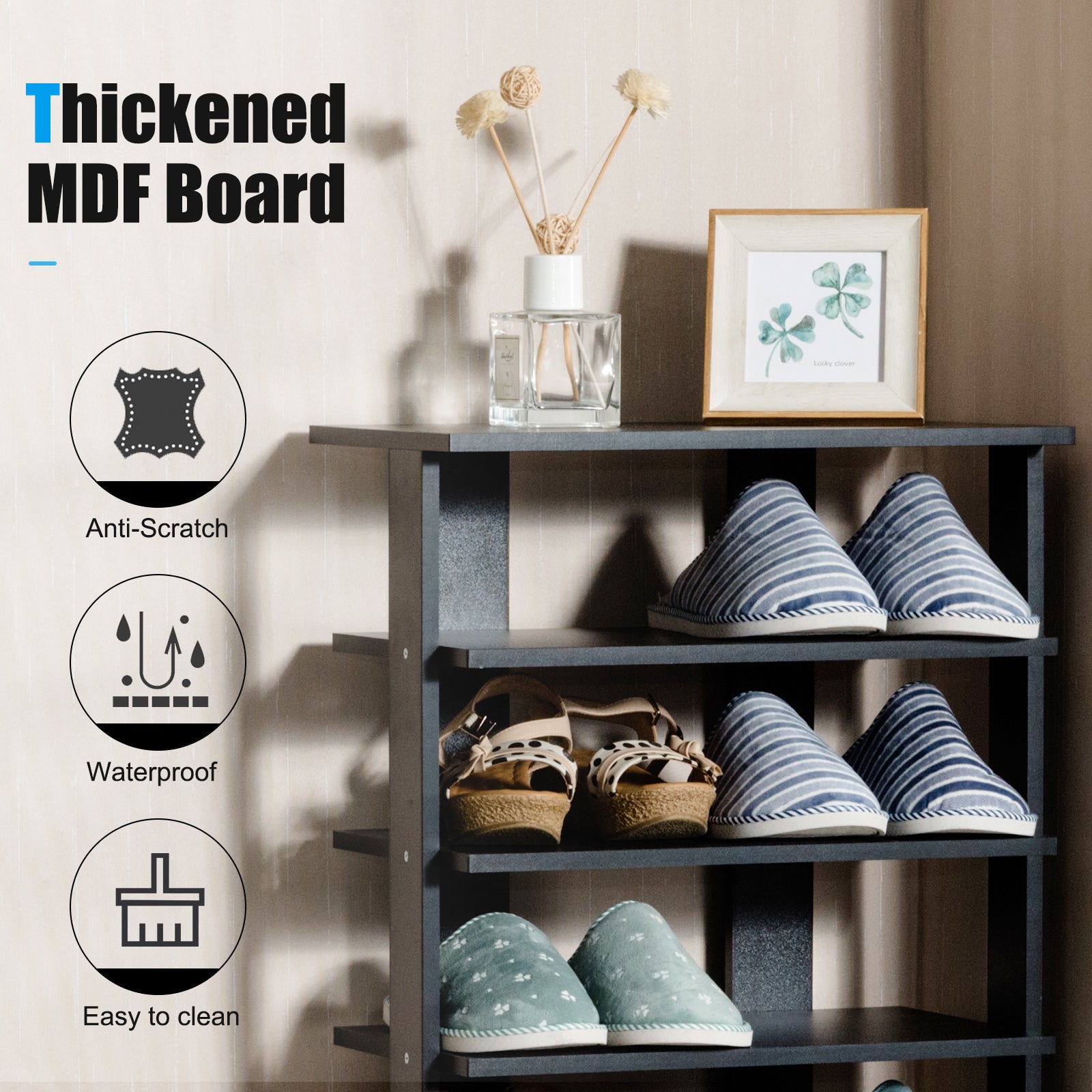 7-Tier Dual 14 Pair Shoe Rack Free Standing Concise Shelves Storage-BlackÂ