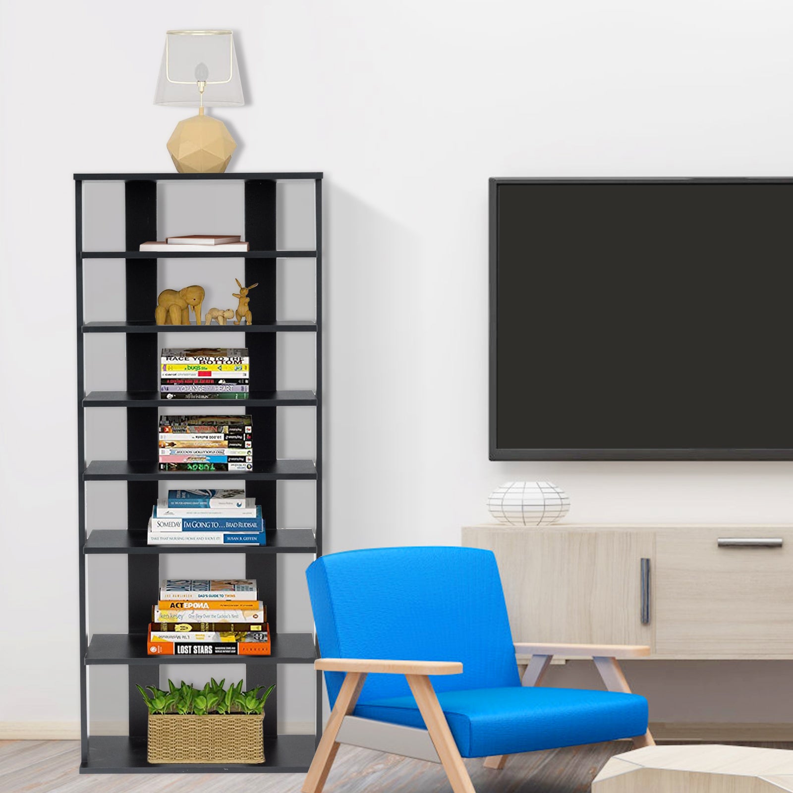 7-Tier Dual 14 Pair Shoe Rack Free Standing Concise Shelves Storage-BlackÂ