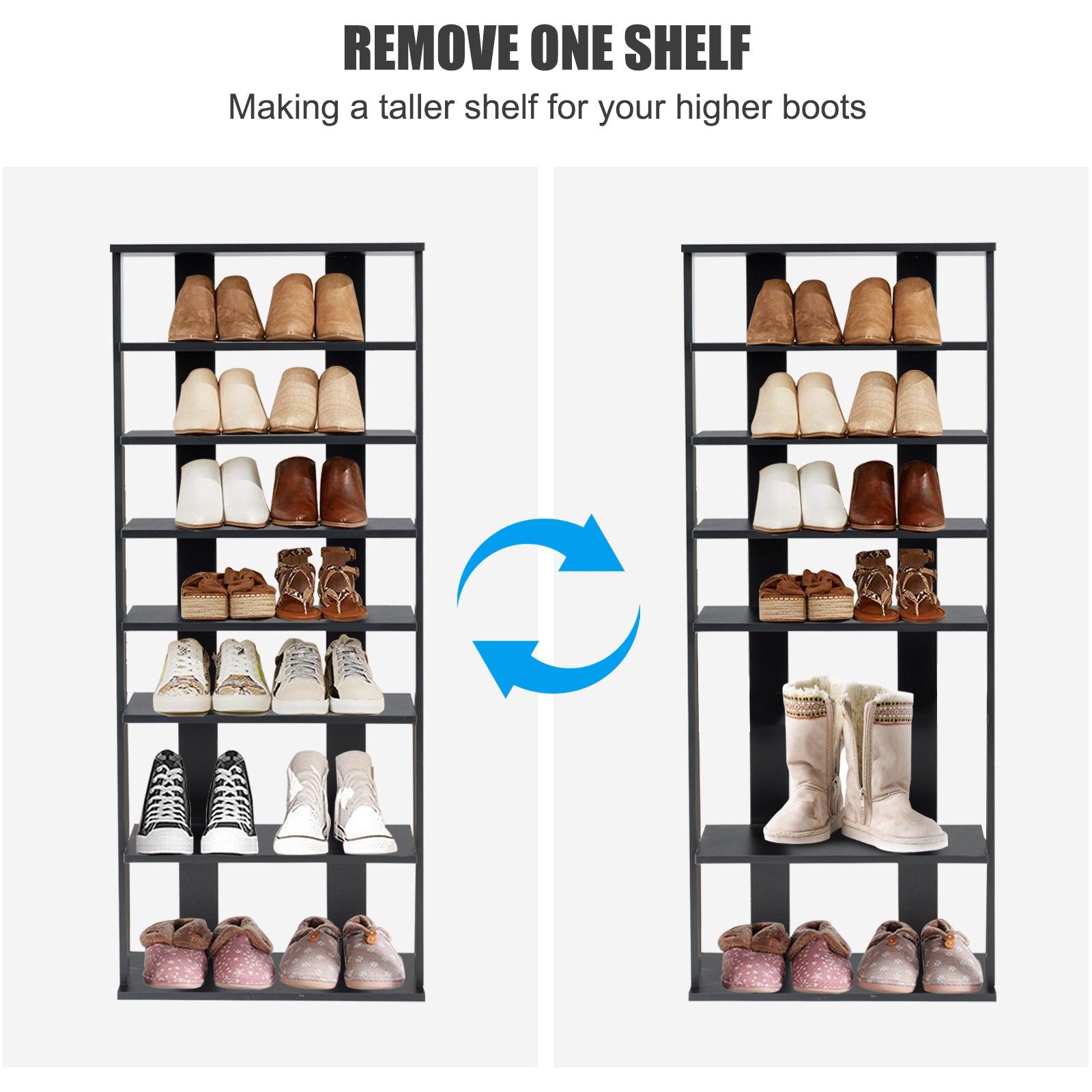 7-Tier Dual 14 Pair Shoe Rack Free Standing Concise Shelves Storage-BlackÂ