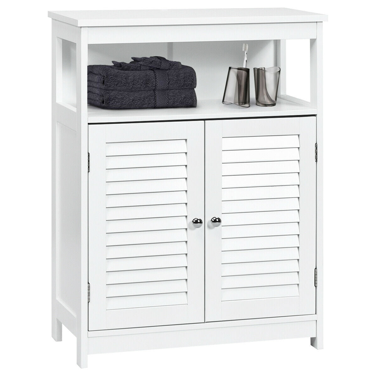 Wood Freestanding Bathroom Storage Cabinet with Double Shutter Door-WhiteÂ
