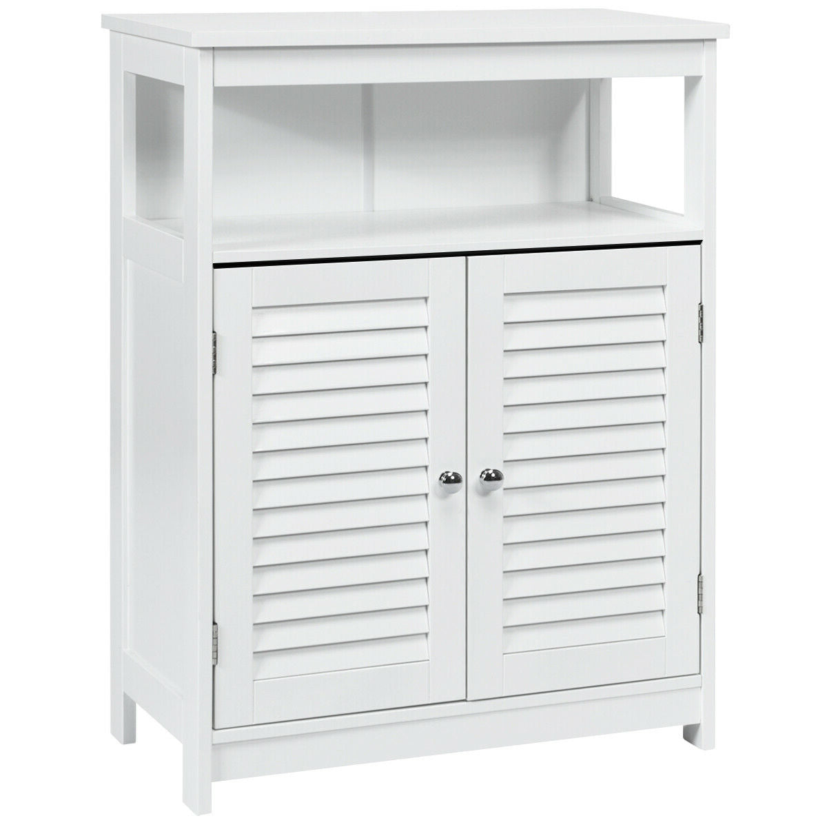 Wood Freestanding Bathroom Storage Cabinet with Double Shutter Door-WhiteÂ