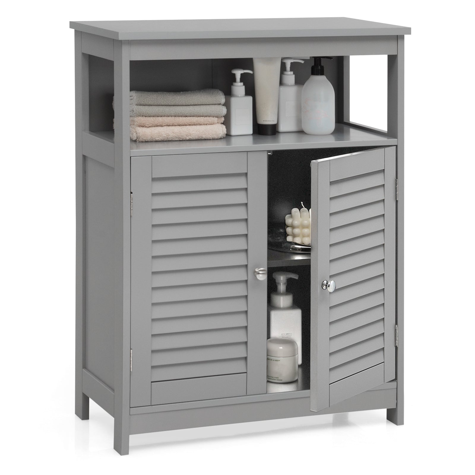 Wood Freestanding Bathroom Storage Cabinet with Double Shutter Door-GrayÂ