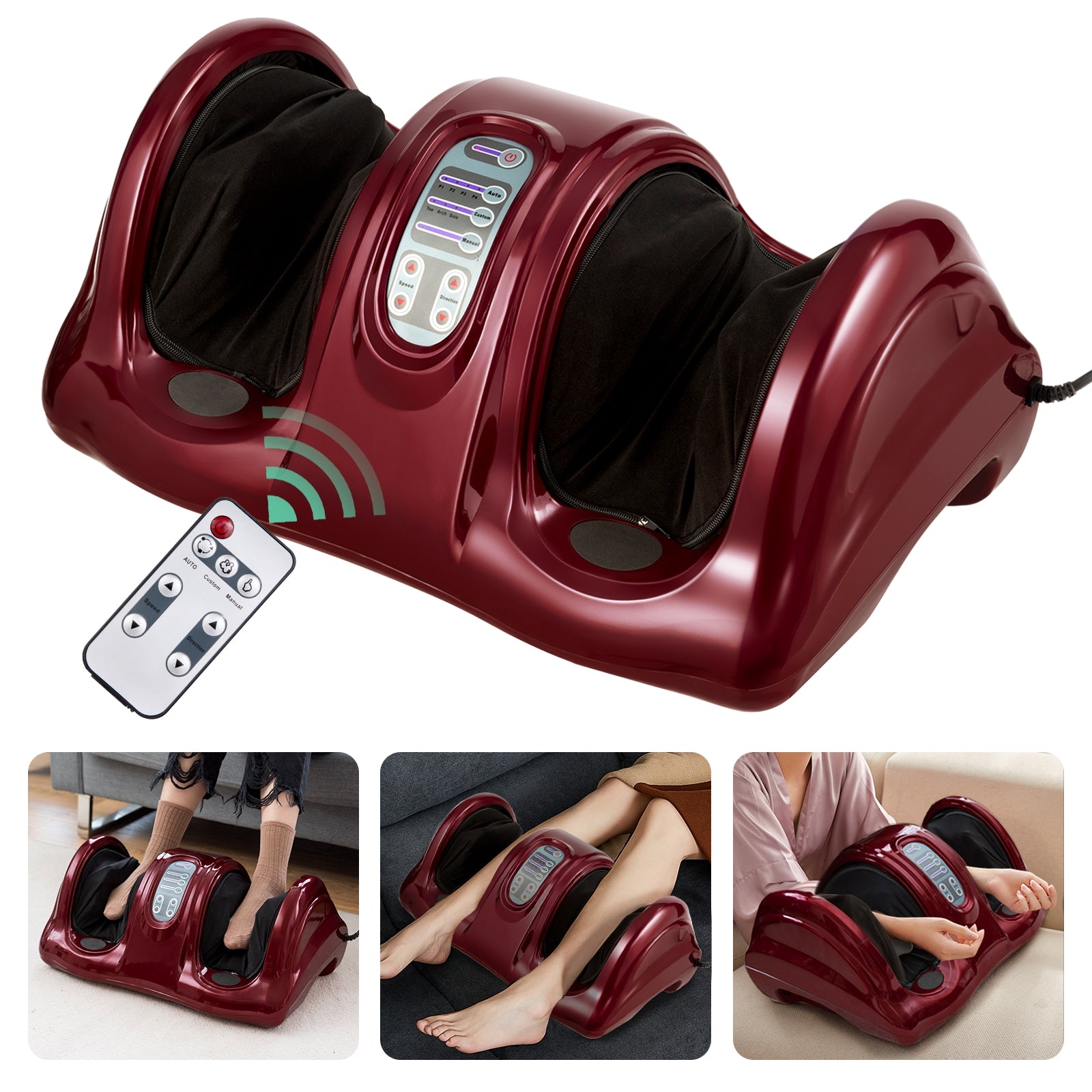 Therapeutic Shiatsu Foot Massager with High Intensity Rollers-Dark RedÂ