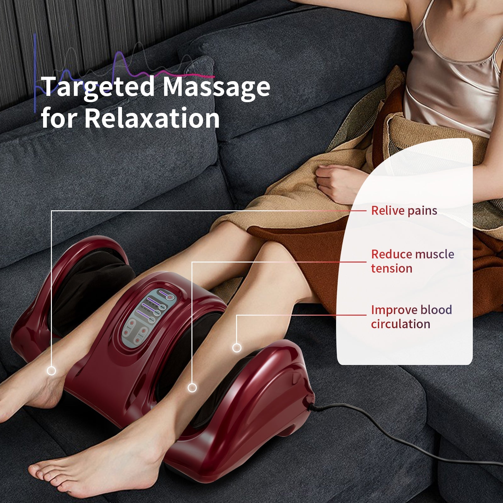 Therapeutic Shiatsu Foot Massager with High Intensity Rollers-Dark RedÂ