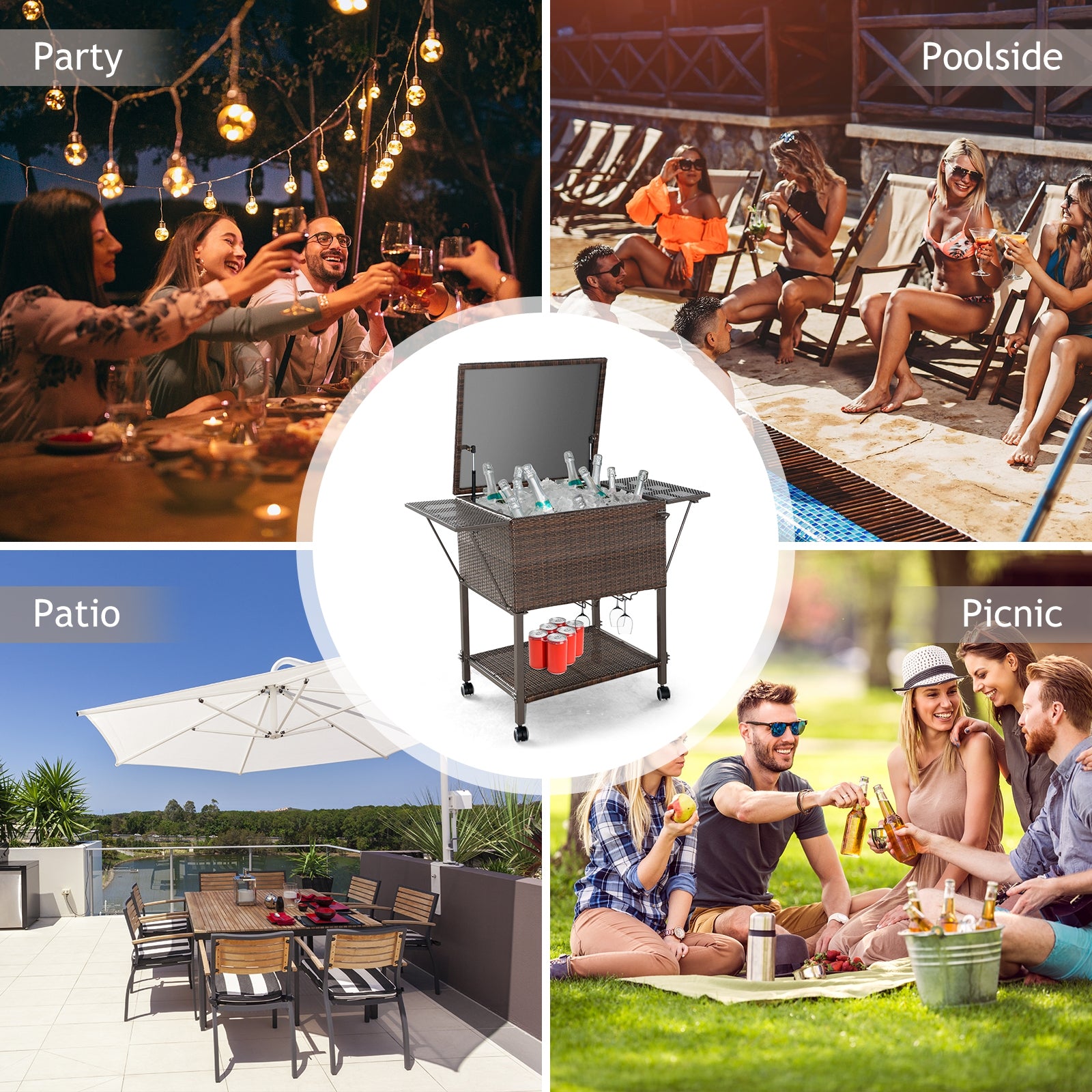 108 Qt Outdoor Portable Rattan Cooler Cart TrolleyÂ