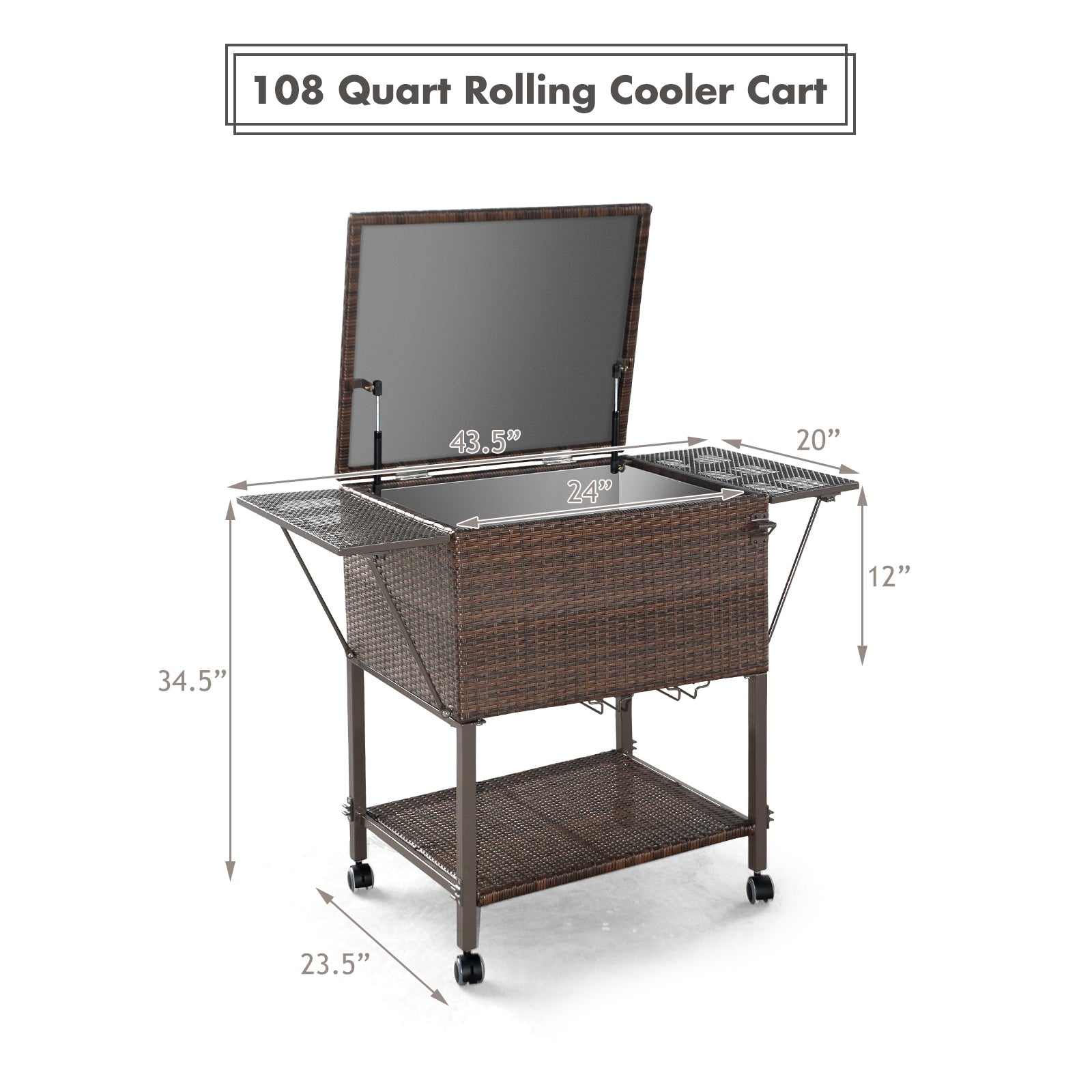 108 Qt Outdoor Portable Rattan Cooler Cart TrolleyÂ