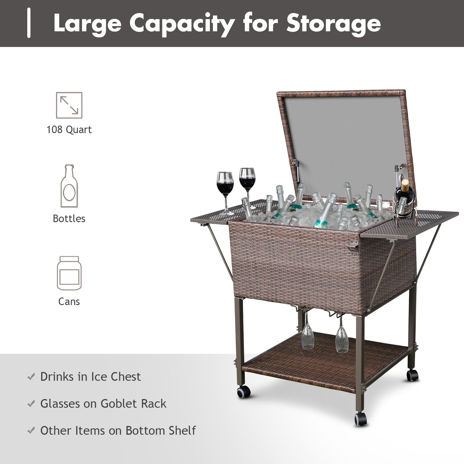108 Qt Outdoor Portable Rattan Cooler Cart TrolleyÂ