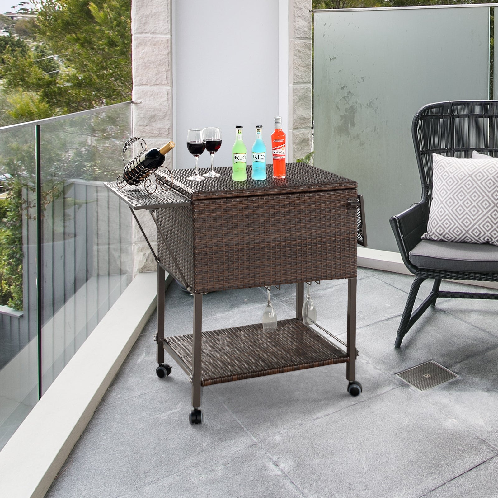 108 Qt Outdoor Portable Rattan Cooler Cart TrolleyÂ