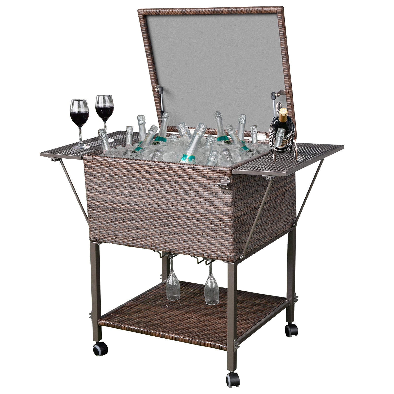 108 Qt Outdoor Portable Rattan Cooler Cart TrolleyÂ