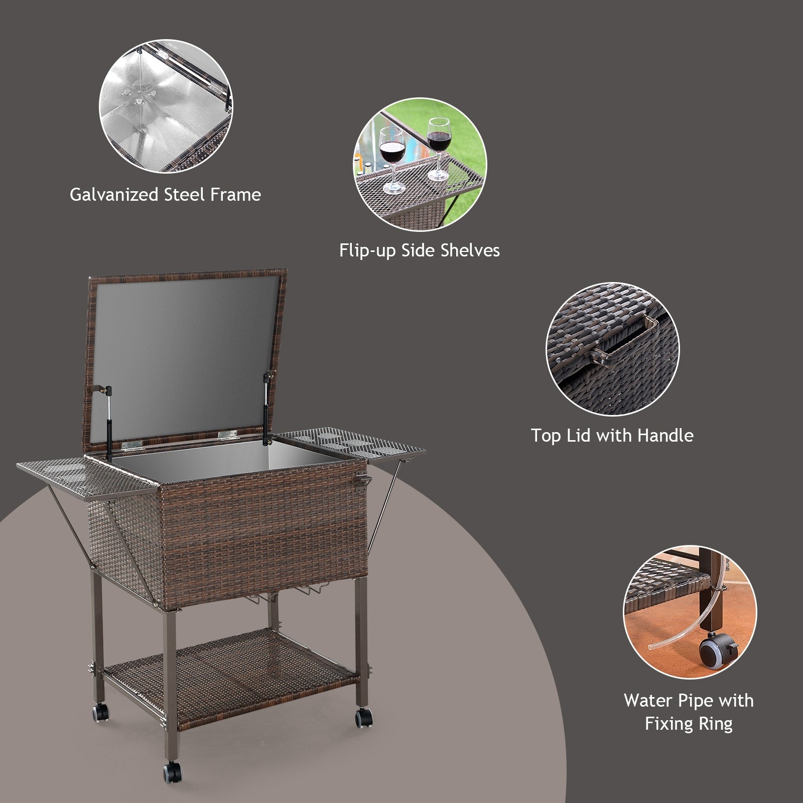 108 Qt Outdoor Portable Rattan Cooler Cart TrolleyÂ