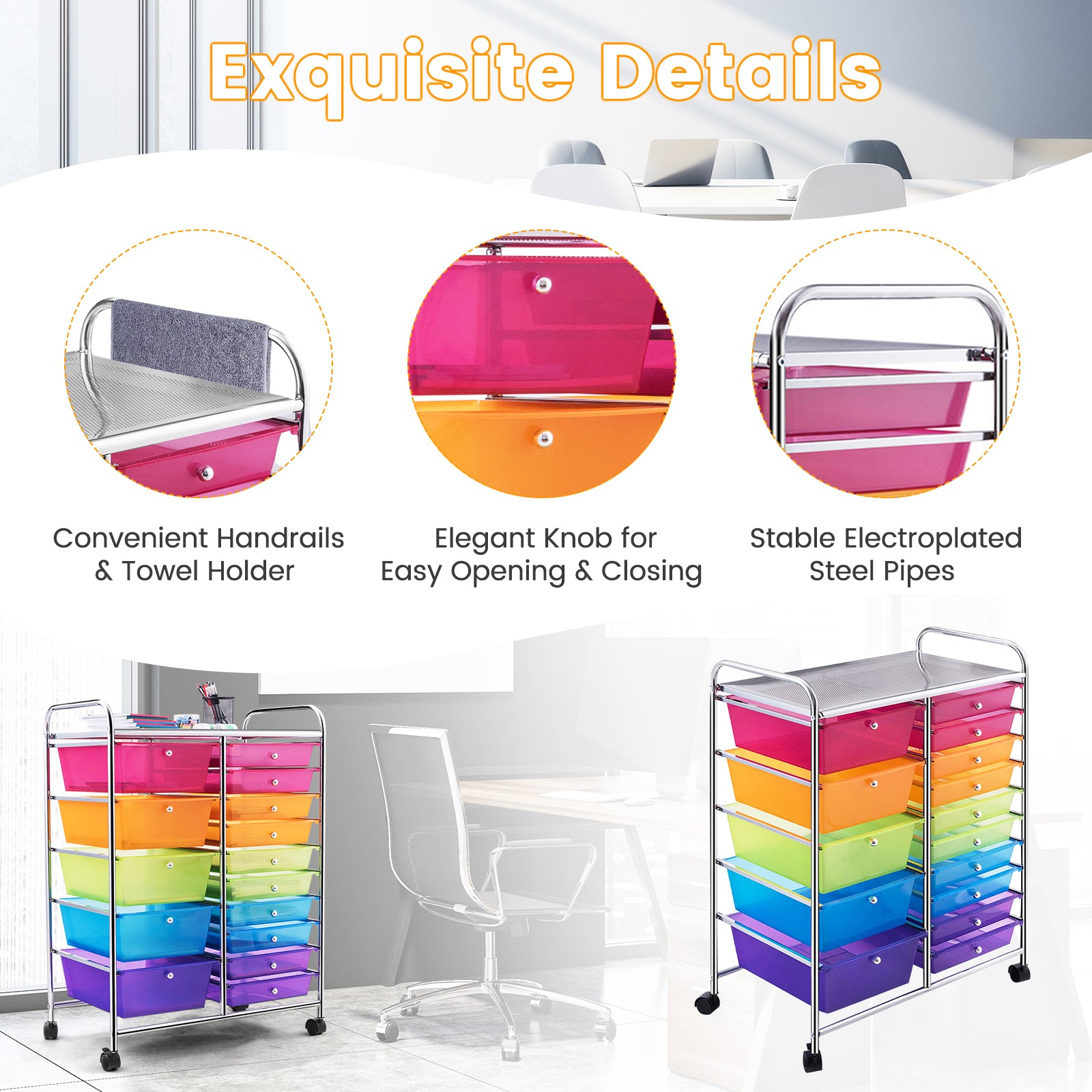 15 Drawers Rolling Storage Cart Organizer-Transparent MulticolorÂ