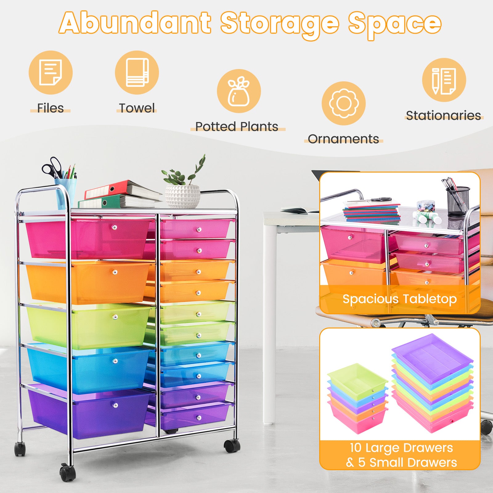 15 Drawers Rolling Storage Cart Organizer-Transparent MulticolorÂ