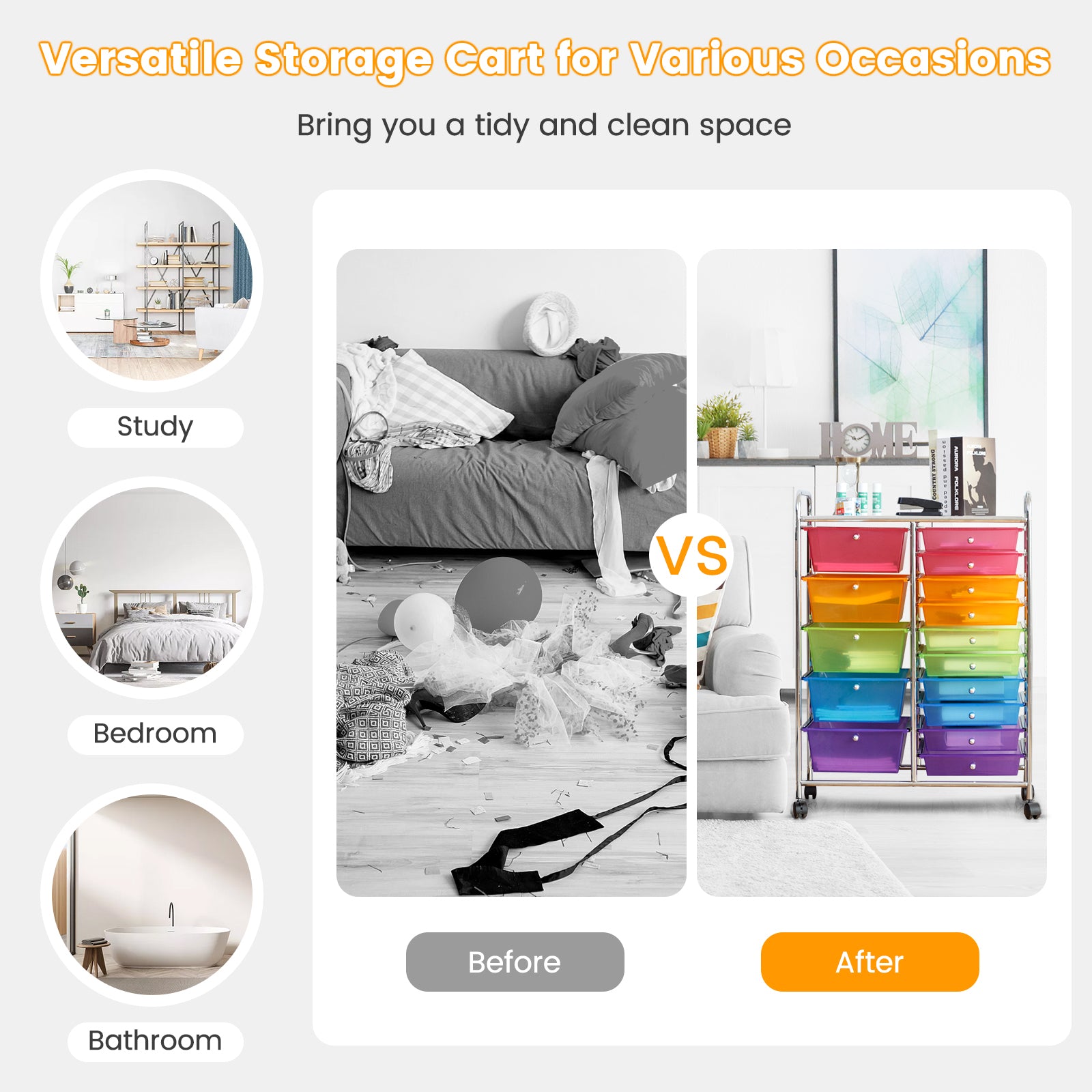 15 Drawers Rolling Storage Cart Organizer-Transparent MulticolorÂ