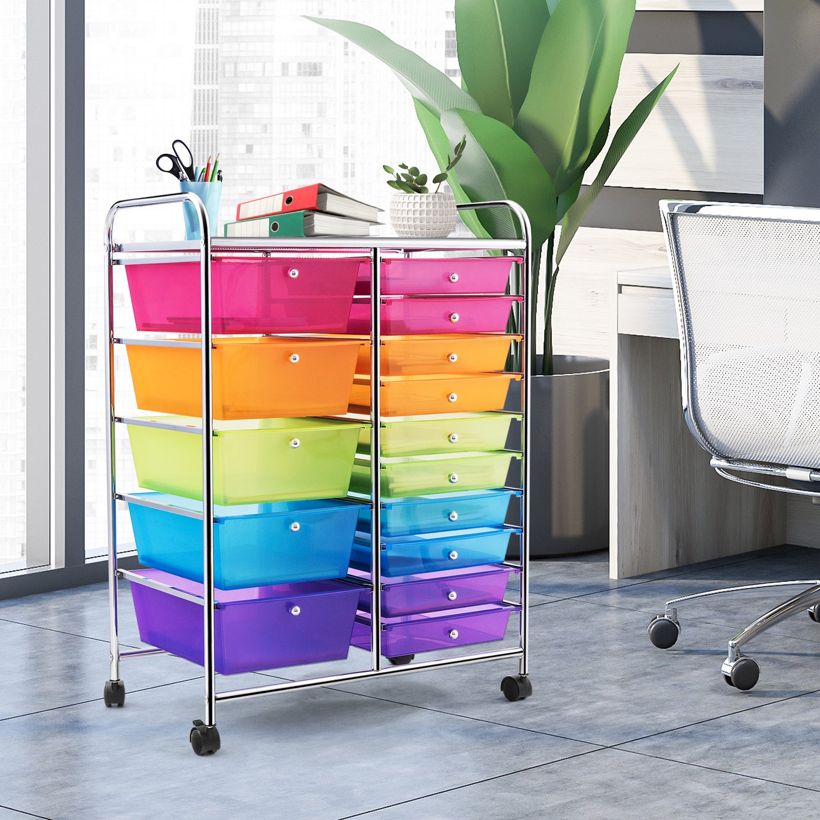 15 Drawers Rolling Storage Cart Organizer-Transparent MulticolorÂ
