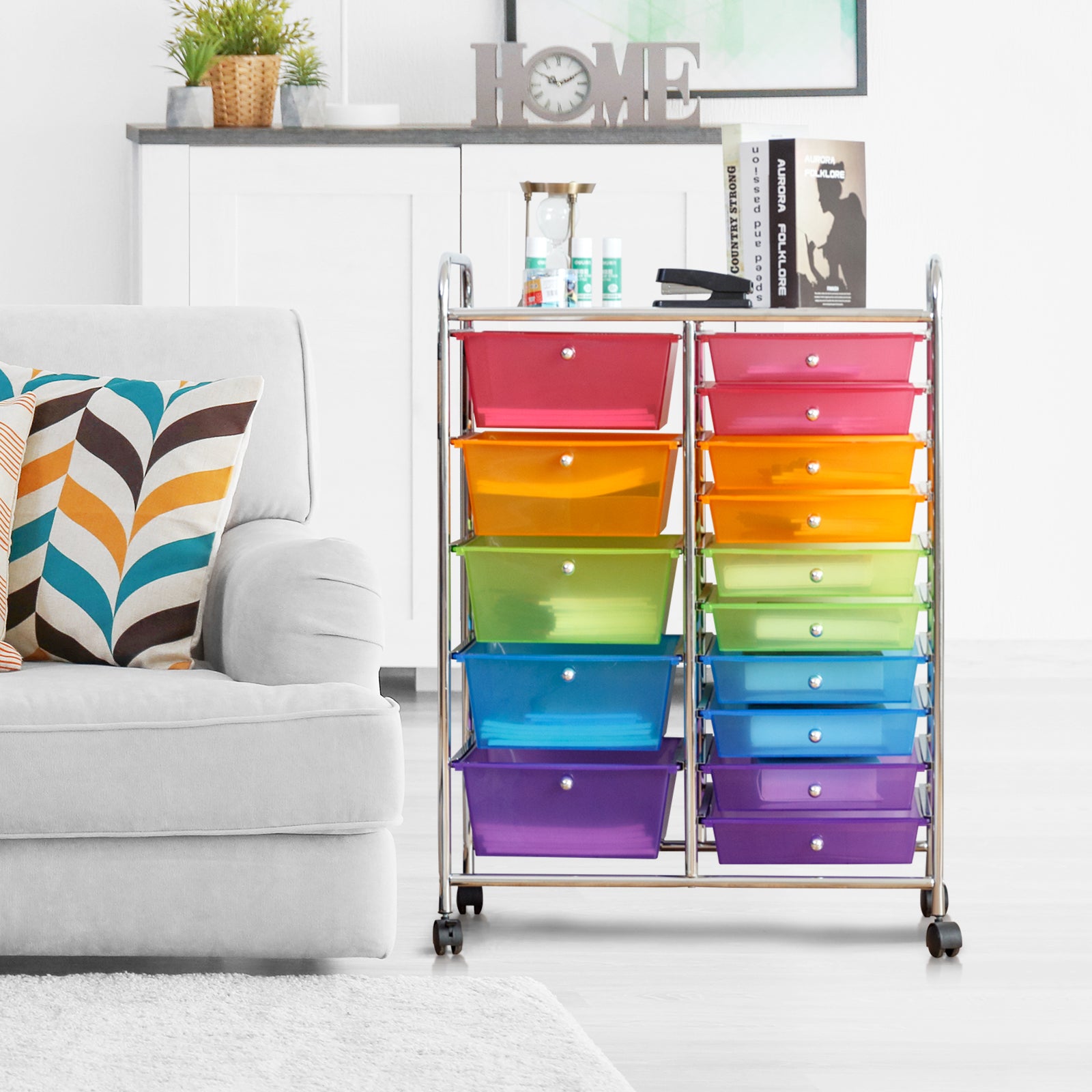 15 Drawers Rolling Storage Cart Organizer-Transparent MulticolorÂ