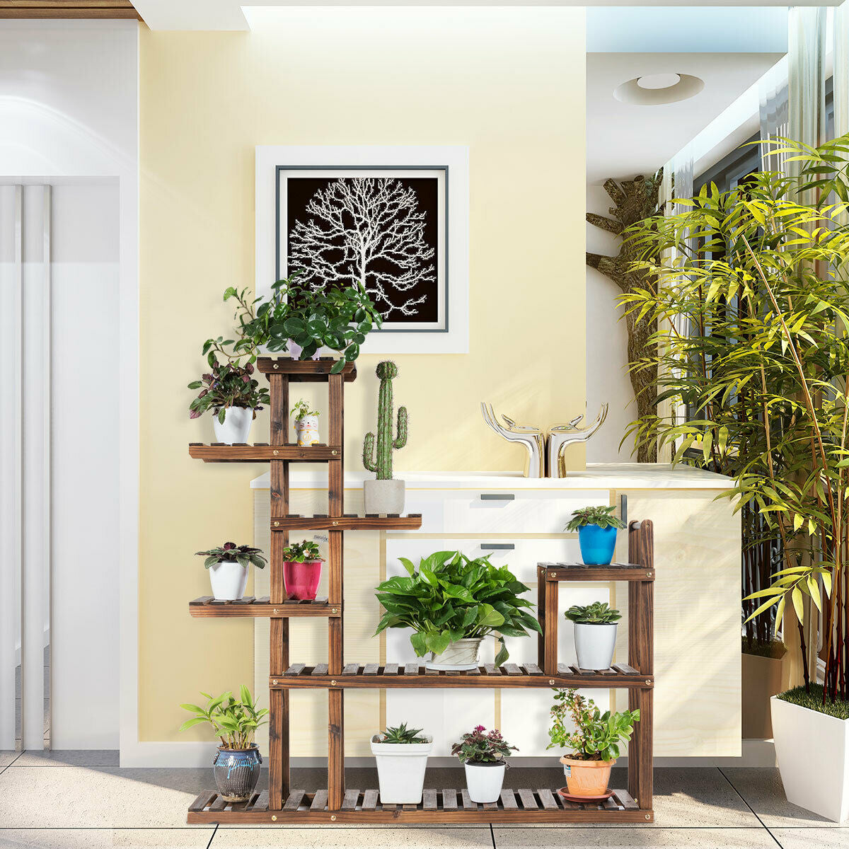 7-Tier Flower Wood Stand Plant Display Rack Storage ShelfÂ