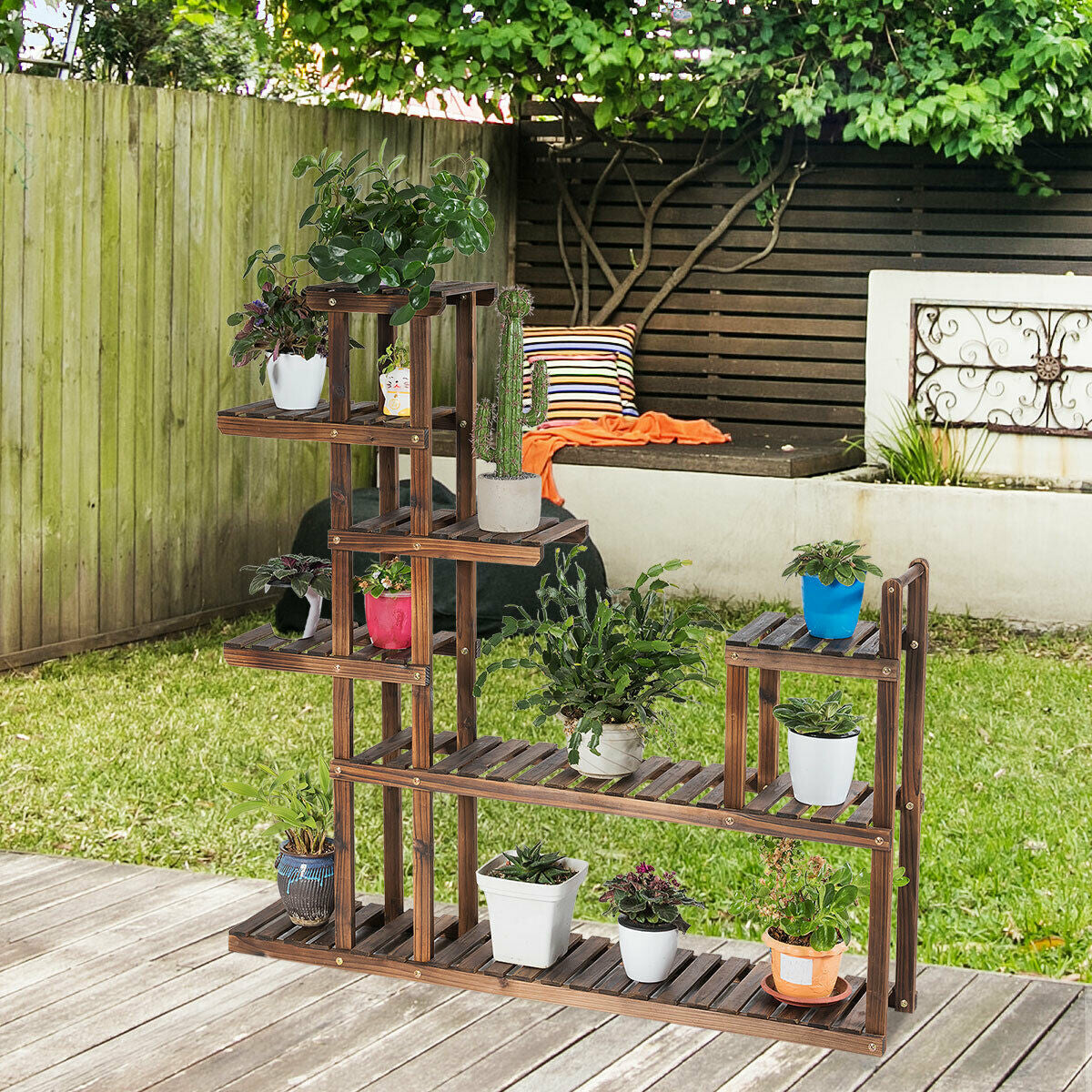 7-Tier Flower Wood Stand Plant Display Rack Storage ShelfÂ