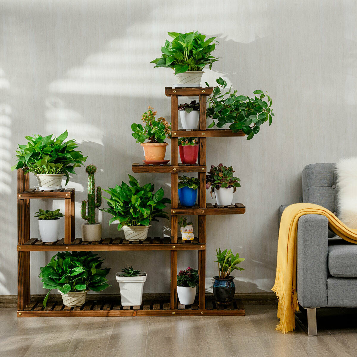 7-Tier Flower Wood Stand Plant Display Rack Storage ShelfÂ