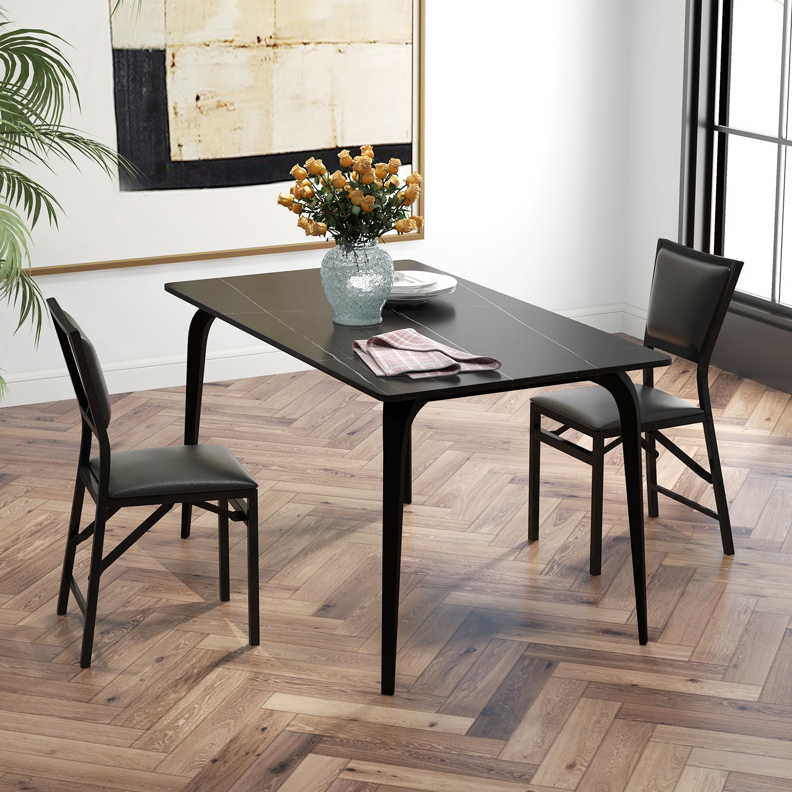 Set of 2 Metal Folding Dining Chair with Space Saving DesignÂ