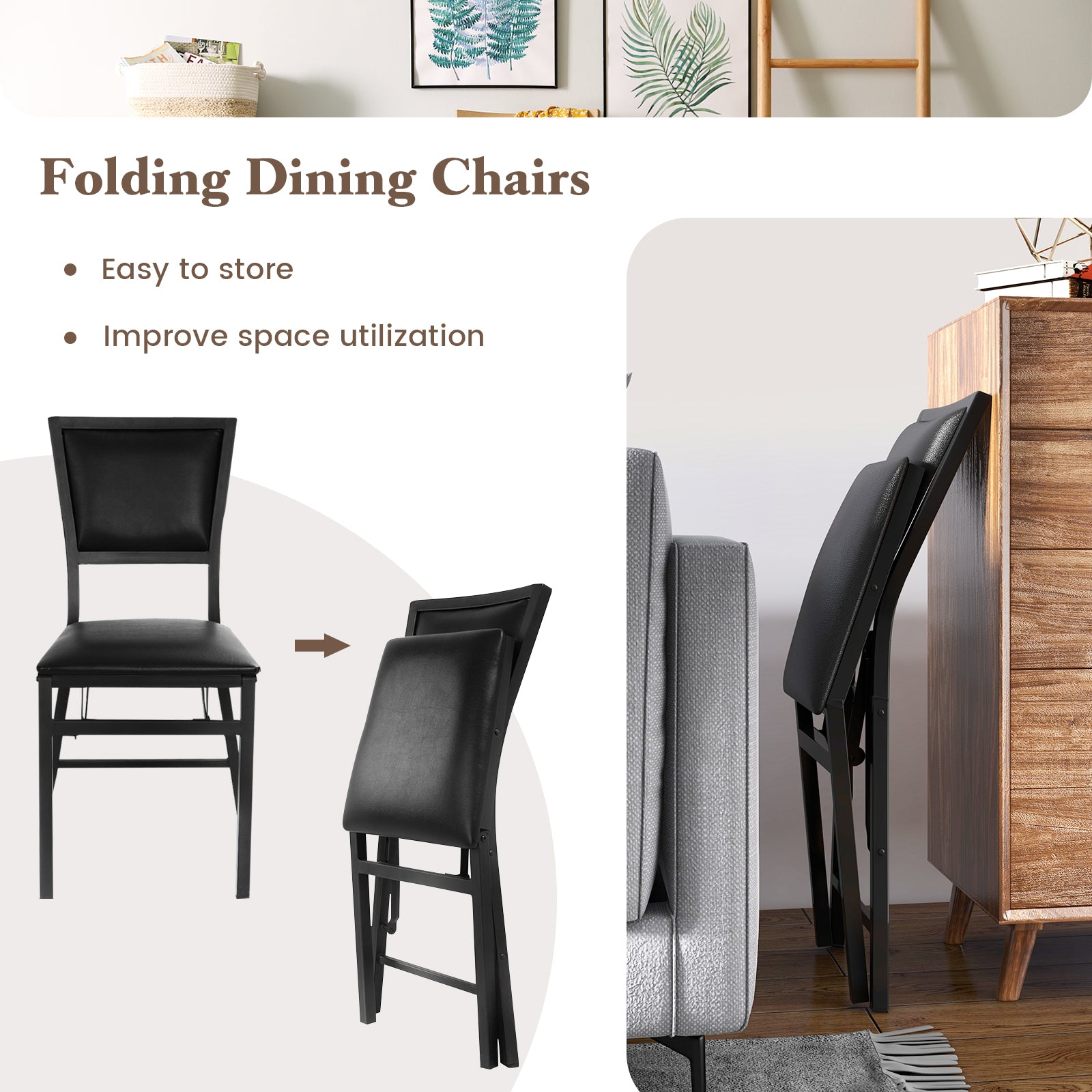 Set of 2 Metal Folding Dining Chair with Space Saving DesignÂ