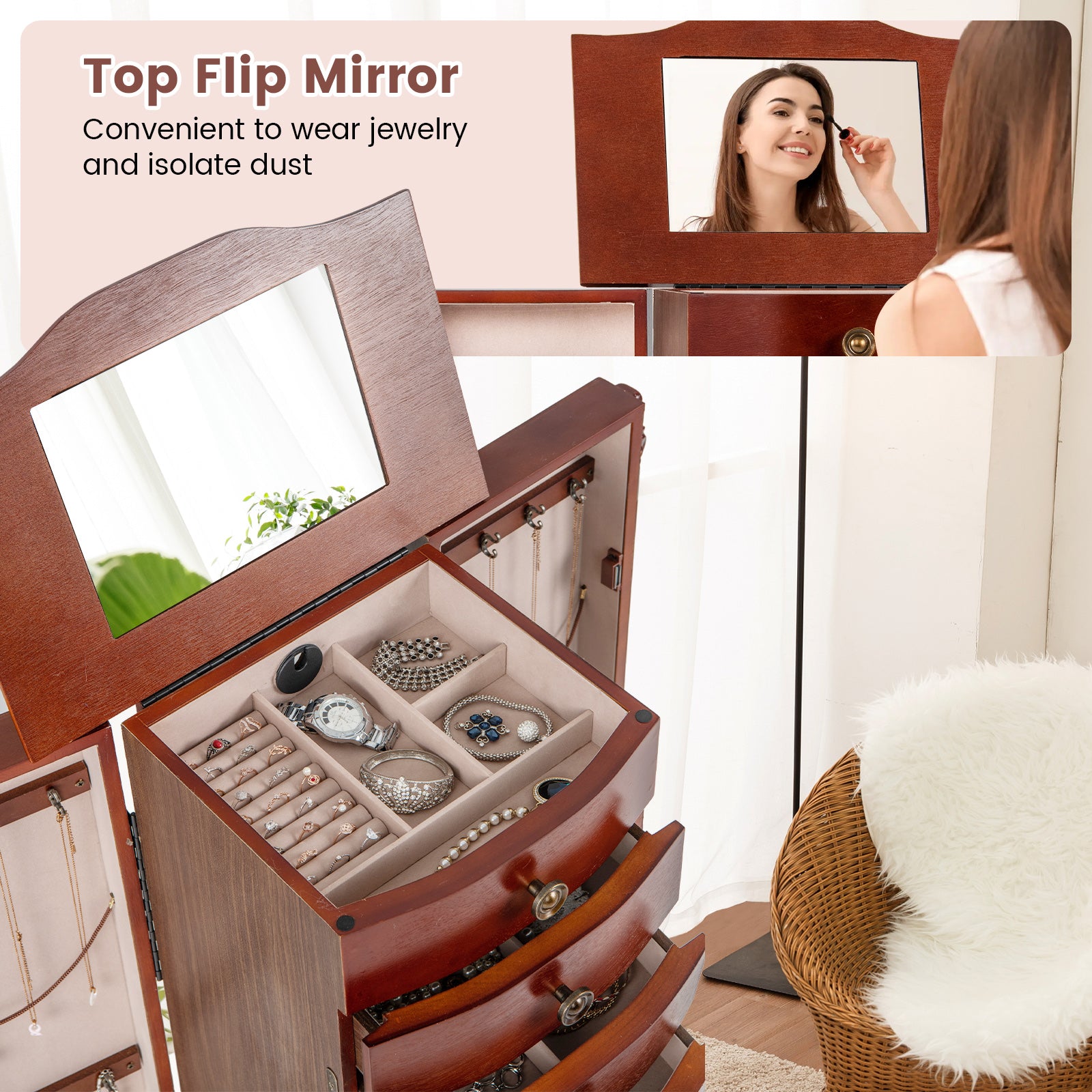 Large Wooden Jewelry Storage Box OrganizerÂ