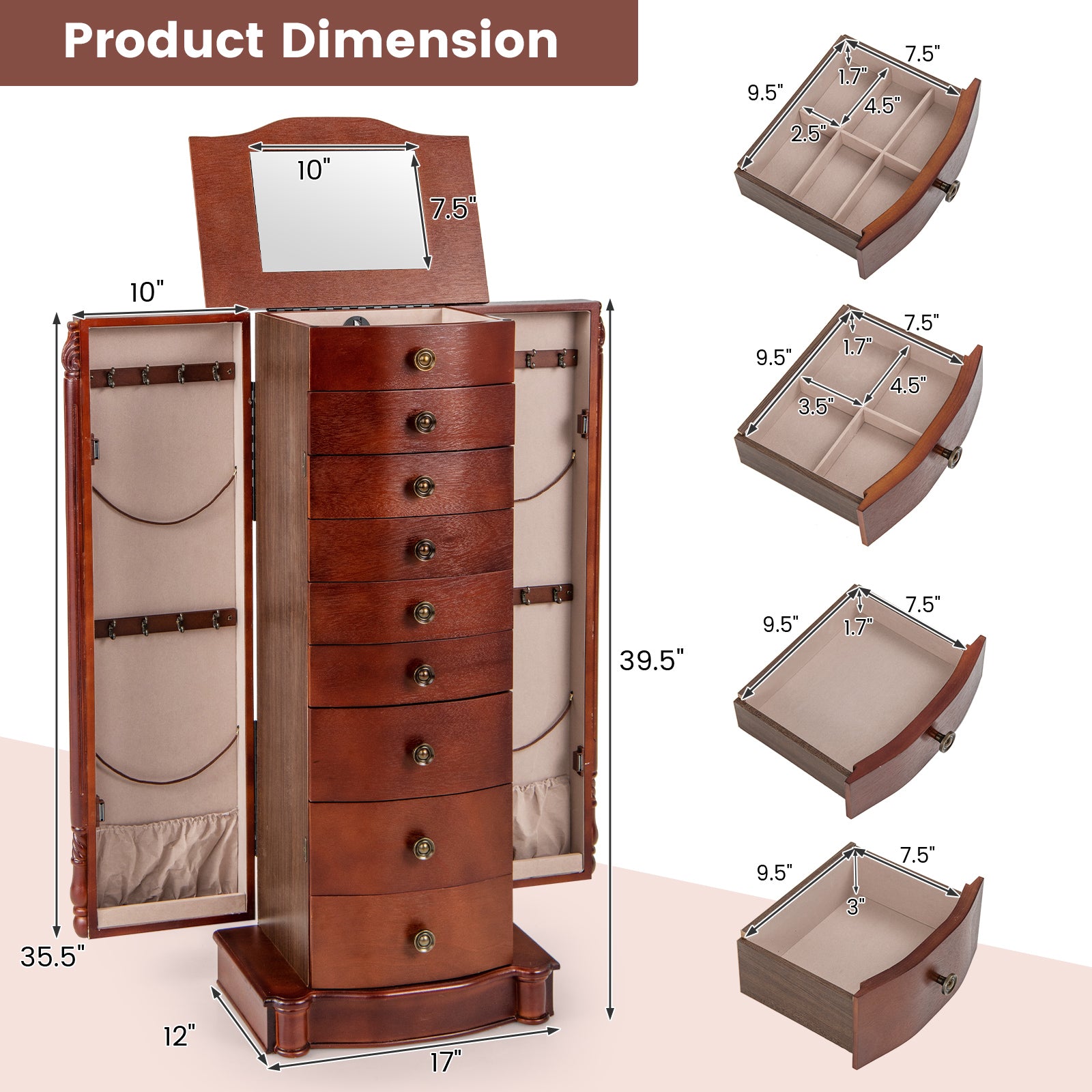 Large Wooden Jewelry Storage Box OrganizerÂ