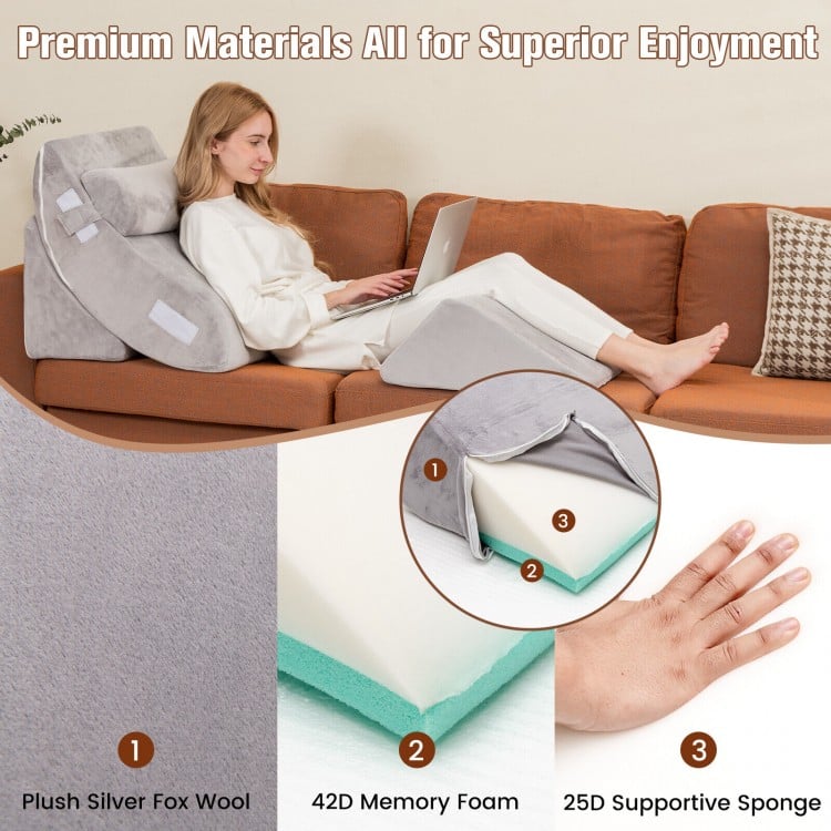 4 Pieces Bed Wedge Pillow for Back Neck and Leg Pain Relief-Gray