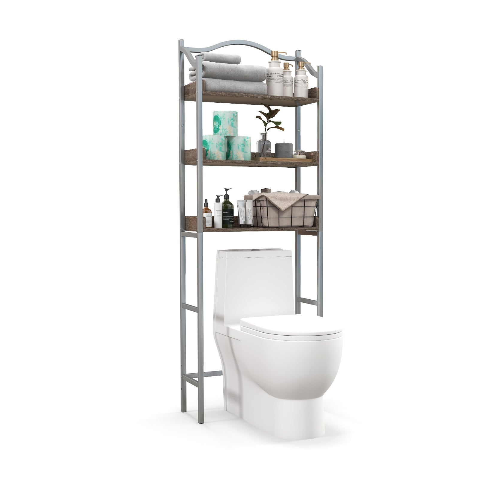 3-Tier Over-The-Toilet Bathroom Spacesaver Storage Rack-SilverÂ