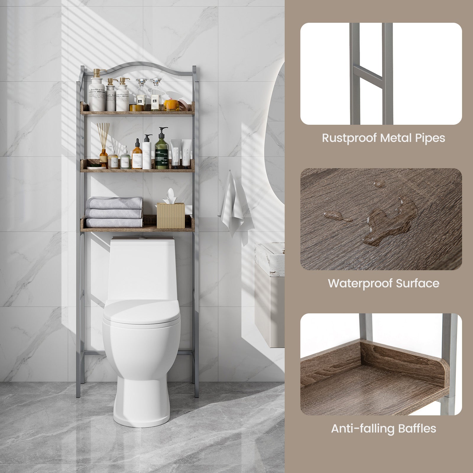 3-Tier Over-The-Toilet Bathroom Spacesaver Storage Rack-SilverÂ