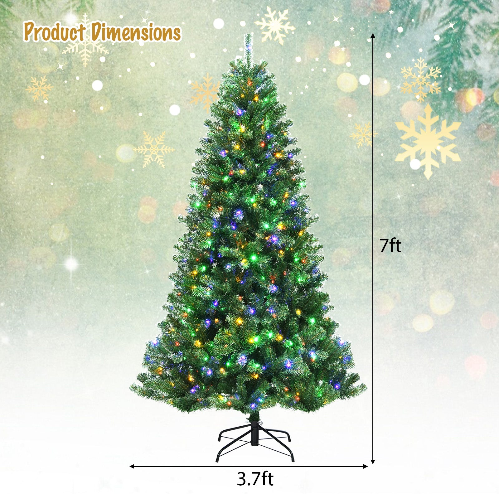 Artificial Hinged Christmas Tree with Remote-controlled Color-changing LED Lights-7'Â