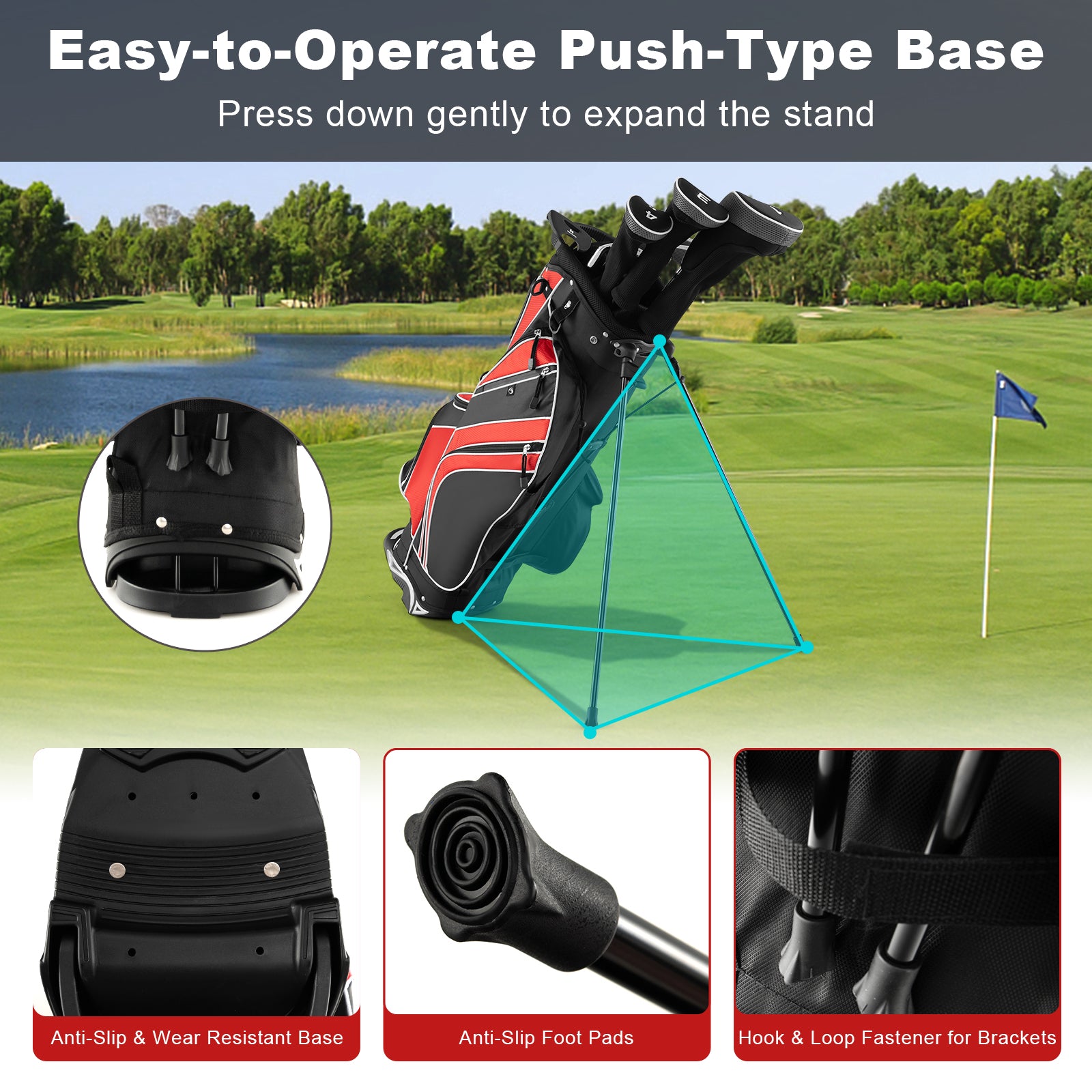 Golf Stand Cart Bag with 6 Way Divider Carry Pockets-RedÂ