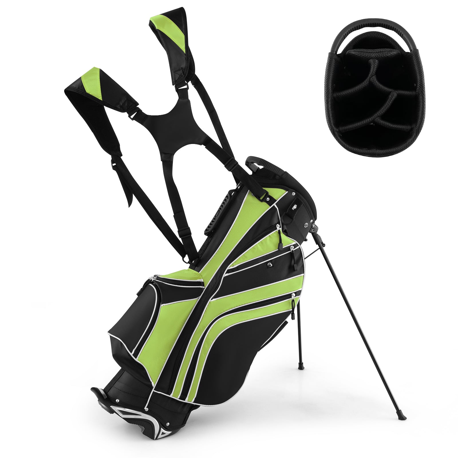 Golf Stand Cart Bag with 6 Way Divider Carry Pockets-GreenÂ